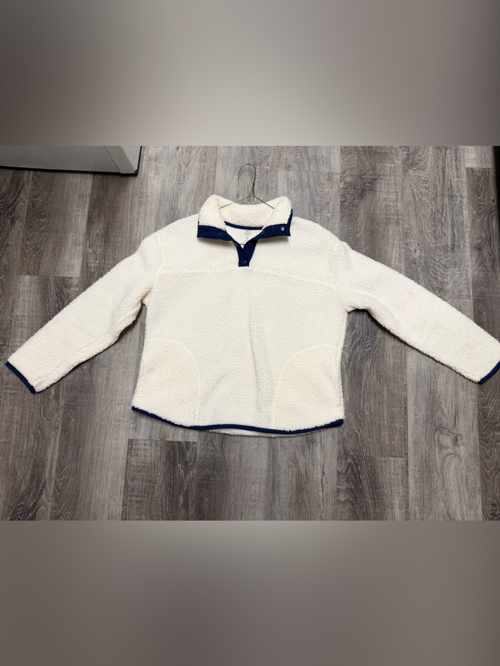 St. John's Bay Cream Sherpa Pullover with Navy Trim